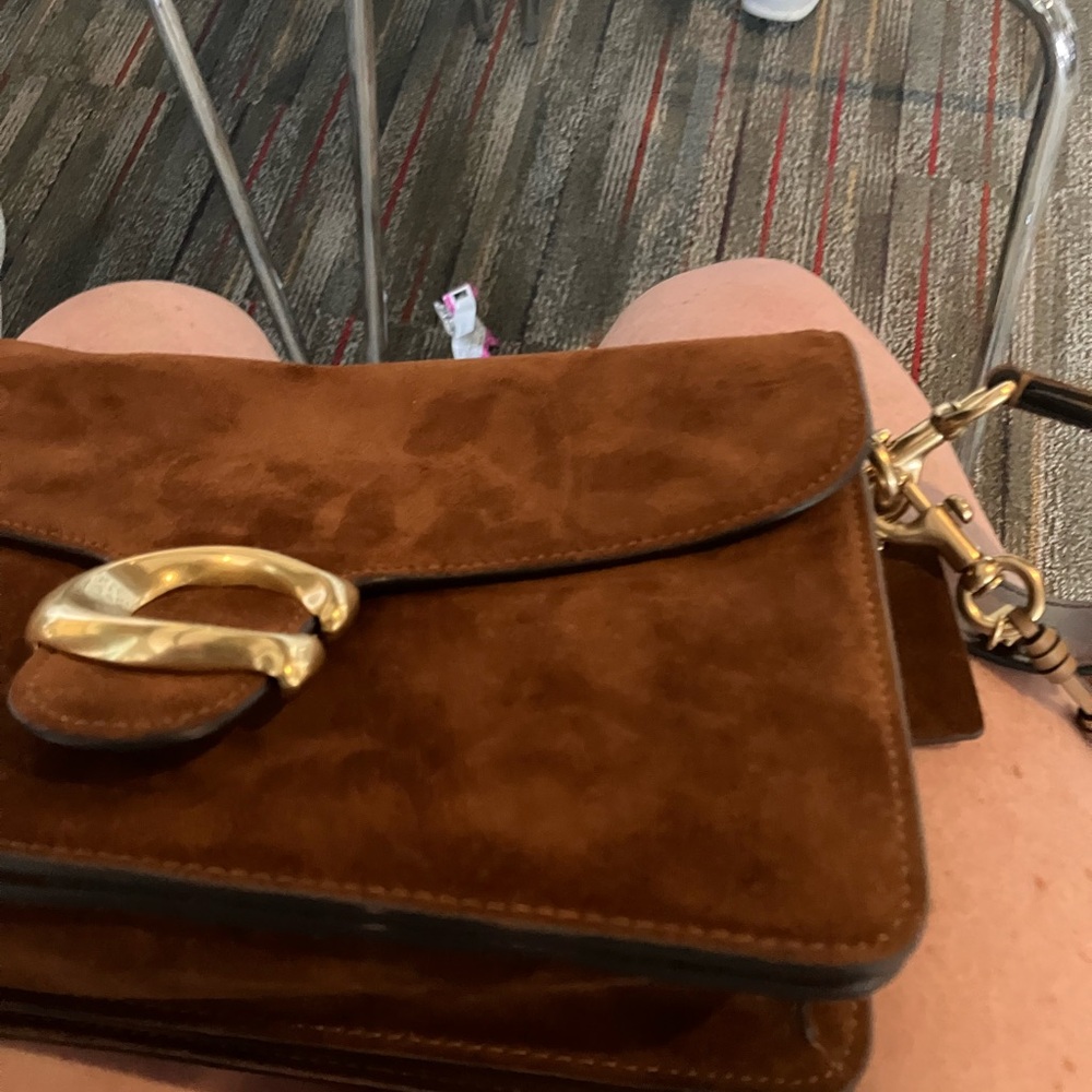 Coach Brown Suede Crossbody Tabby  Bag with Gold Accent